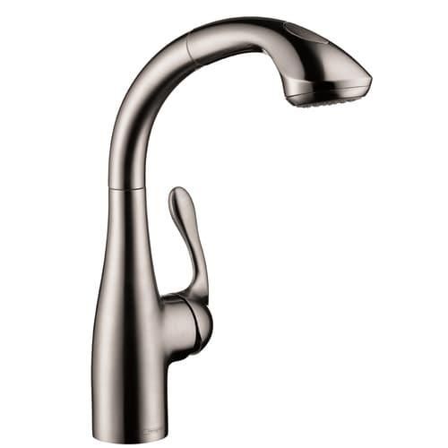 Hansgrohe HG Kitchen Steel Optik 1-Handle Deck-Mount Pull-Out Handle Kitchen Faucet