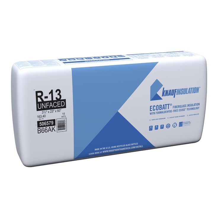 Knauf Insulation EcoBatt R-13 Unfaced Fiberglass Insulation Batts, 3-1/2 in. x 23 in. x 93 in., 163.4 sq. ft.