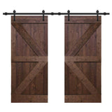 K Series 36 in. x 84 in. Gray Stained Solid Knotty Pine Wood Double Interior Sliding Barn Doors with Hardware Kit - Super Arbor