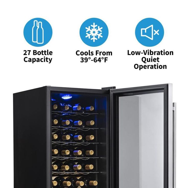 NewAir 27-Bottle Capacity Stainless Steel and Black Freestanding Wine Chiller