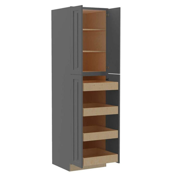 Home Decorators Collection Grayson 24 in. W x 24 in. D x 90 in. H Assembled Plywood Pantry Kitchen Cabinet in Deep Onyx with 4ROT Soft Close