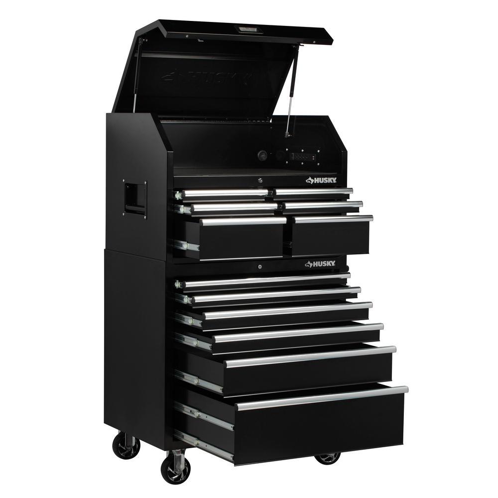 36 in. W 12-Drawer, Deep Combination Tool Chest and Cabinet Set in Gloss Black
