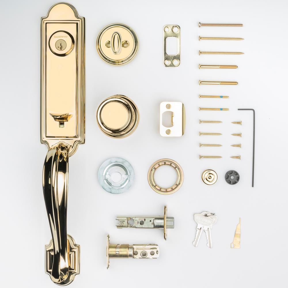 Prestige Avendale Single Cylinder Lifetime Polished Brass Door Handleset with Alcott Door Knob feat SmartKey Security - Super Arbor