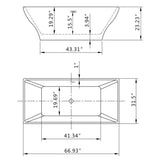67 in. Acrylic Center Drain Rectangular Double Ended Flatbottom Freestanding Bathtub in Glossy White - Super Arbor