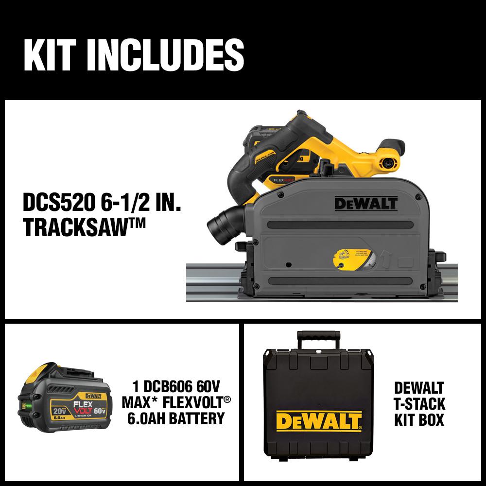 FLEXVOLT 60-Volt MAX Lithium-Ion Cordless Brushless 6-1/2 in. Track Saw Kit with Battery 2Ah, Charger and Case - Super Arbor