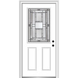 32 in. x 80 in. Metro Right-Hand Inswing Decorative 1/2 Lite 2-Panel Primed Steel Prehung Front Door on 4-9/16 in. Frame - Super Arbor