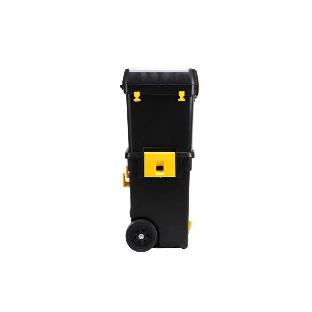 9-1/2 in. and 12-3/4 in. D (2-Tiered) Storage Toolbox with Foldable Auto-Locking Handle in Black - Super Arbor