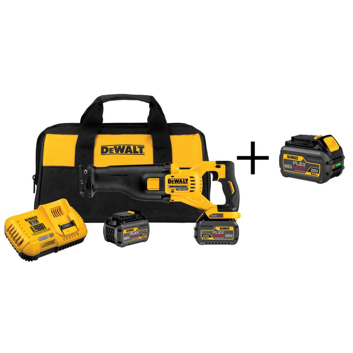 FLEXVOLT 60-Volt MAX Lithium-Ion Cordless Brushless Reciprocating Saw with (2) Batteries 2Ah, Charger and Bonus Battery - Super Arbor