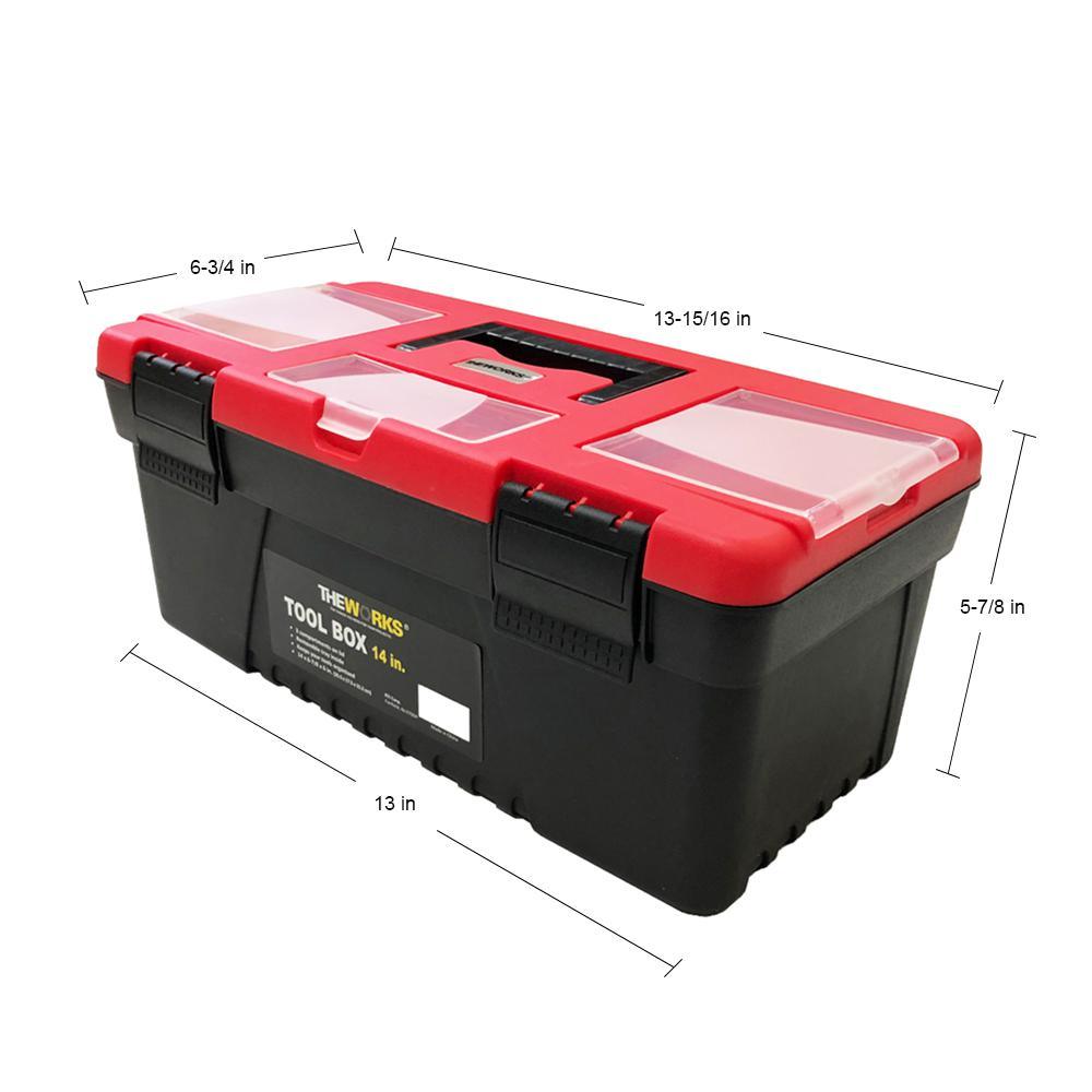 14 in. Tool Box with Lid Organizers and Removable Tool Tray - Super Arbor