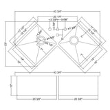 50/50 Undermount 16-Gauge Stainless Steel 44 in. Corner Butterfly Double Bowl Kitchen Sink - Super Arbor