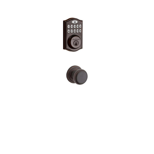 Z-Wave SmartCode Venetian Bronze Single Cylinder Electronic Deadbolt featuring Juno Hall/Closet Knob - Super Arbor
