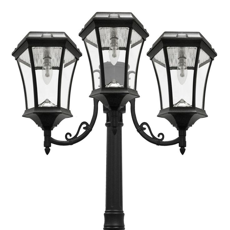 Victorian Bulb Series 3-Head Black Integrated LED Outdoor Solar Lamp Post with the GS Solar LED Light Bulb