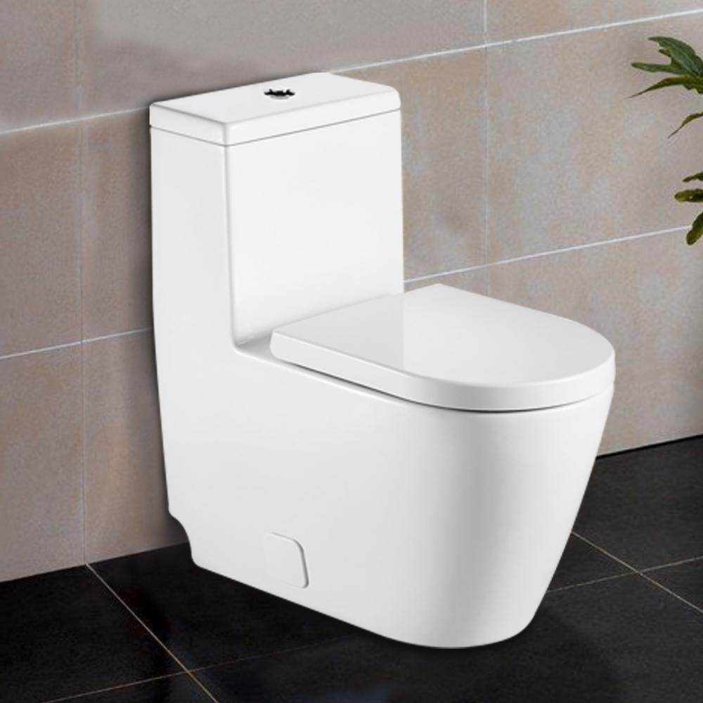 Modern Fashion Round Toilet 1-Piece White 1 Piece 0.8/1.28 GPF White Double Flush Toilet - Super Arbor
