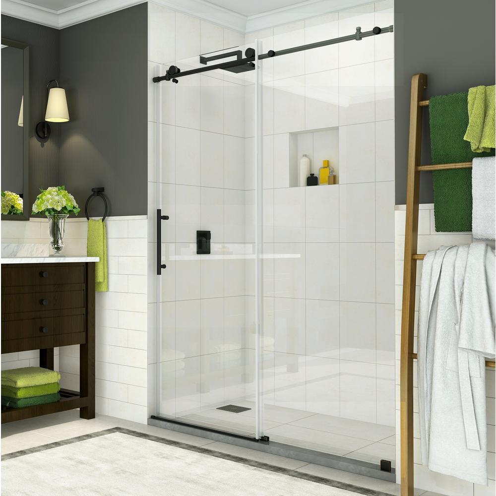 Coraline 56 in. to 60 in. x 76 in. Frameless Sliding Shower Door in Matte Black - Super Arbor