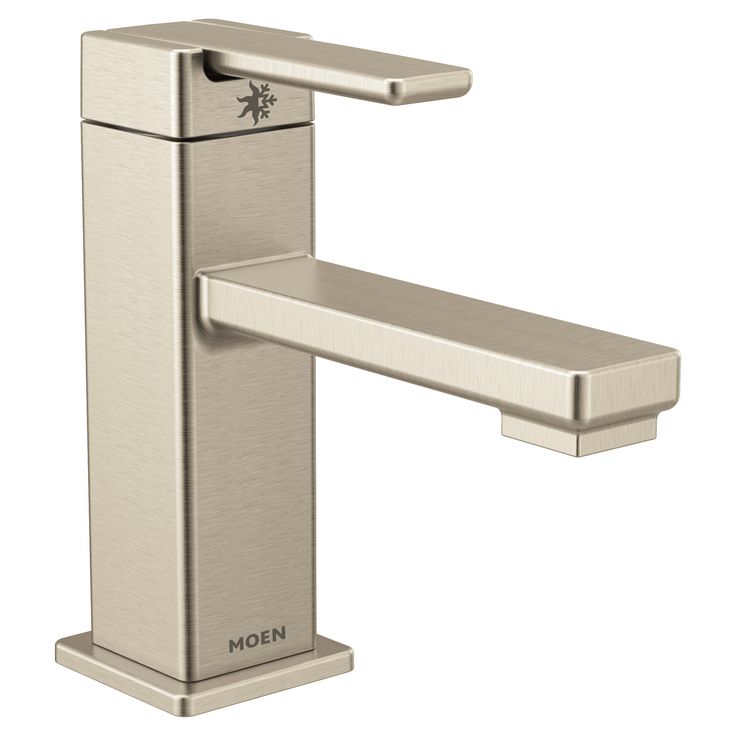 Moen 90 Degree Brushed Nickel 1-handle Single Hole WaterSense Bathroom Sink Faucet with Drain