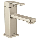 Moen 90 Degree Brushed Nickel 1-handle Single Hole WaterSense Bathroom Sink Faucet with Drain