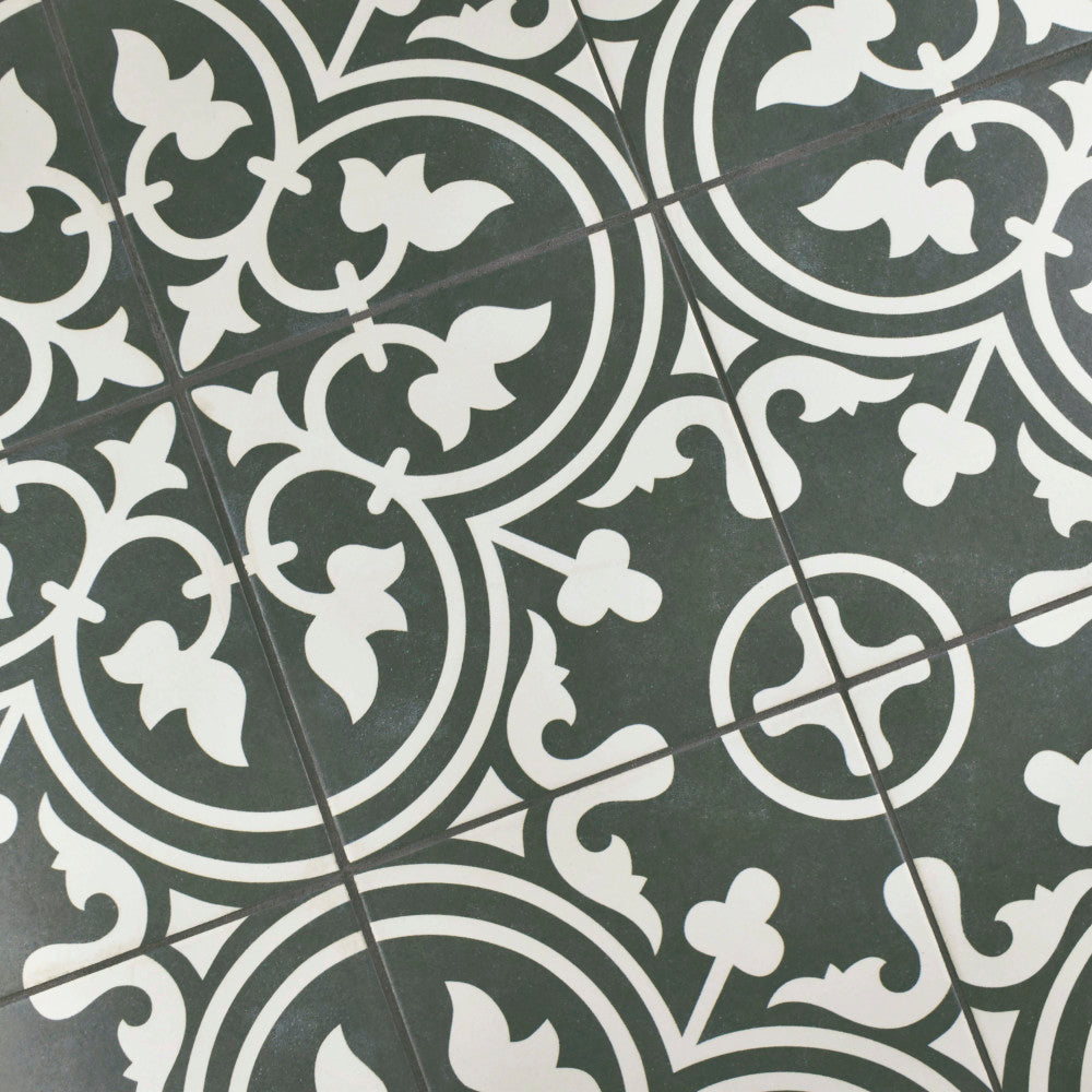 Merola Tile Arte Black Encaustic 9-3/4 in. x 9-3/4 in. Porcelain Floor and Wall Tile (11.11 sq. ft. / Case)