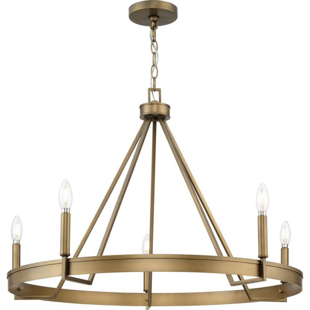 Progress Lighting Aleswith Collection 32 in. 5-Light Aged Bronze Farmhouse Chandelier for Dining Room, Great Room and amp, Living Room