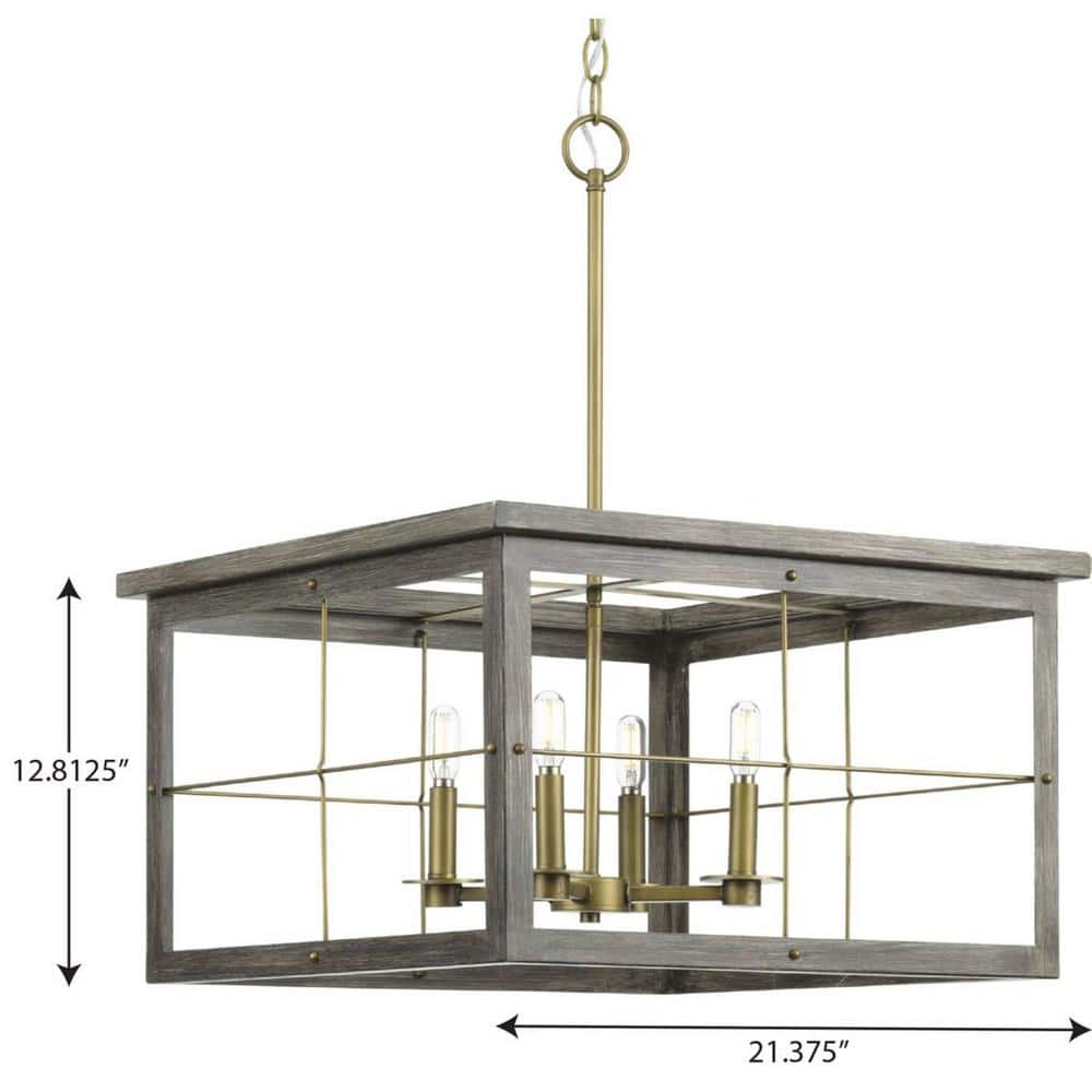 Progress Lighting Hedgerow Collection 4-Light Aged Oak Farmhouse Chandelier Light