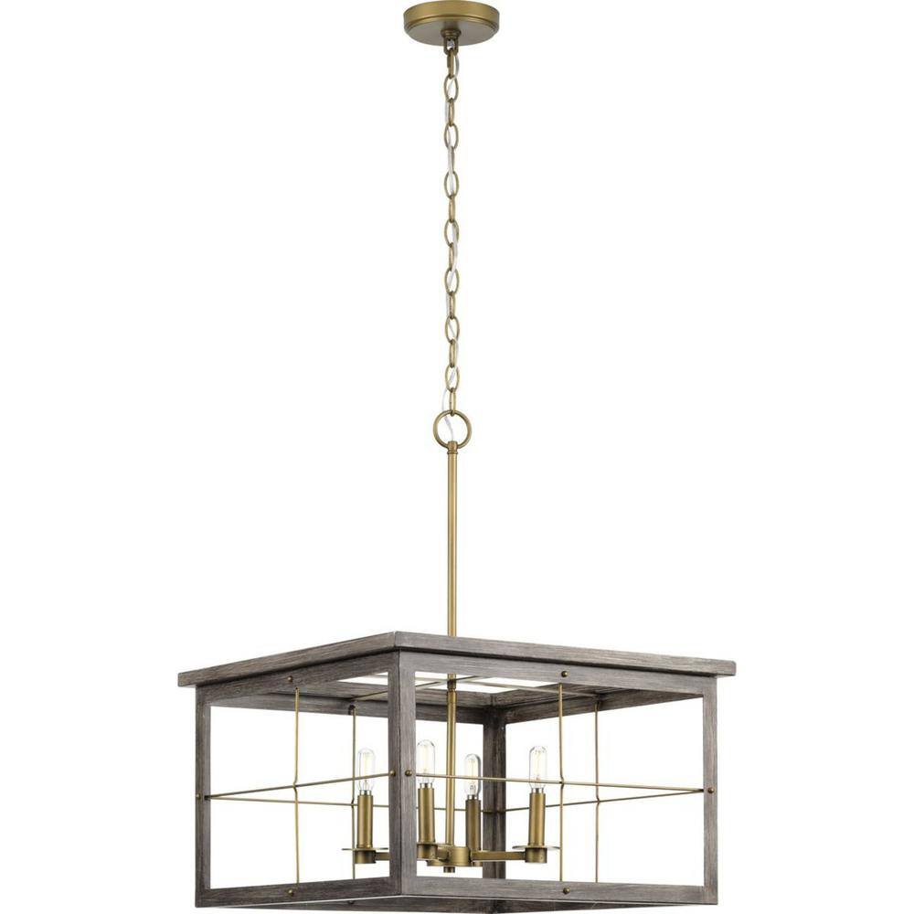Progress Lighting Hedgerow Collection 4-Light Aged Oak Farmhouse Chandelier Light
