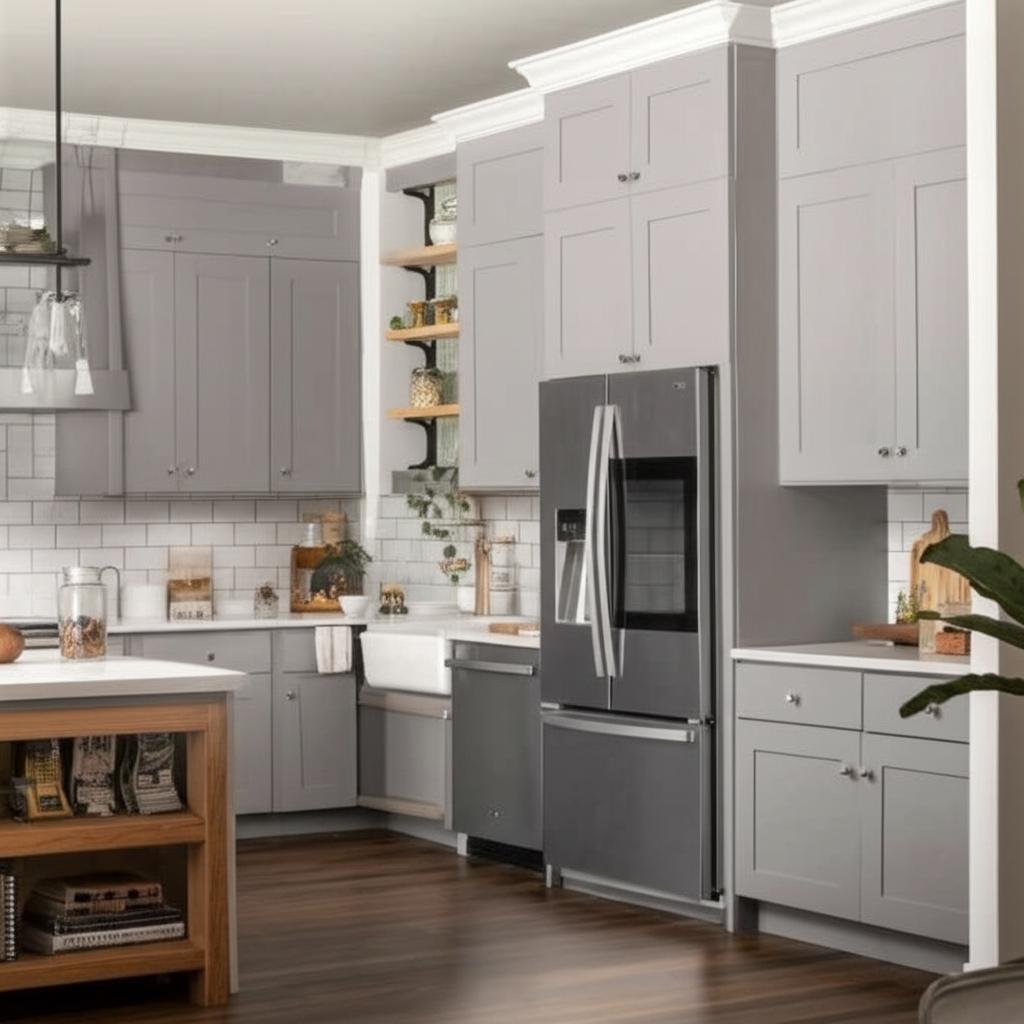 Hampton Bay Cambridge Gray Shaker Pantry Cabinet with Adjustable Shelves