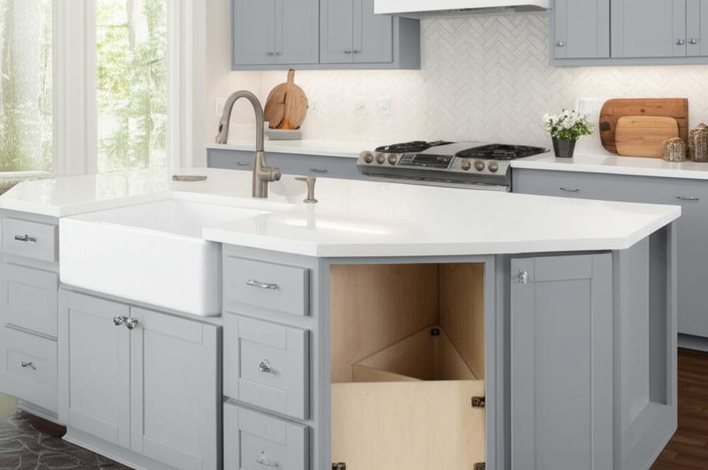 Hampton Bay Shaker Dove Gray Corner Sink Base Kitchen Cabinet