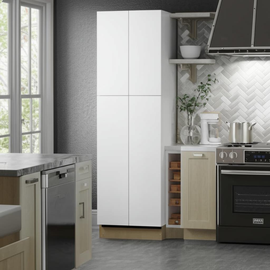 Hampton Bay Designer Series Edgeley Pantry Kitchen Cabinet in White