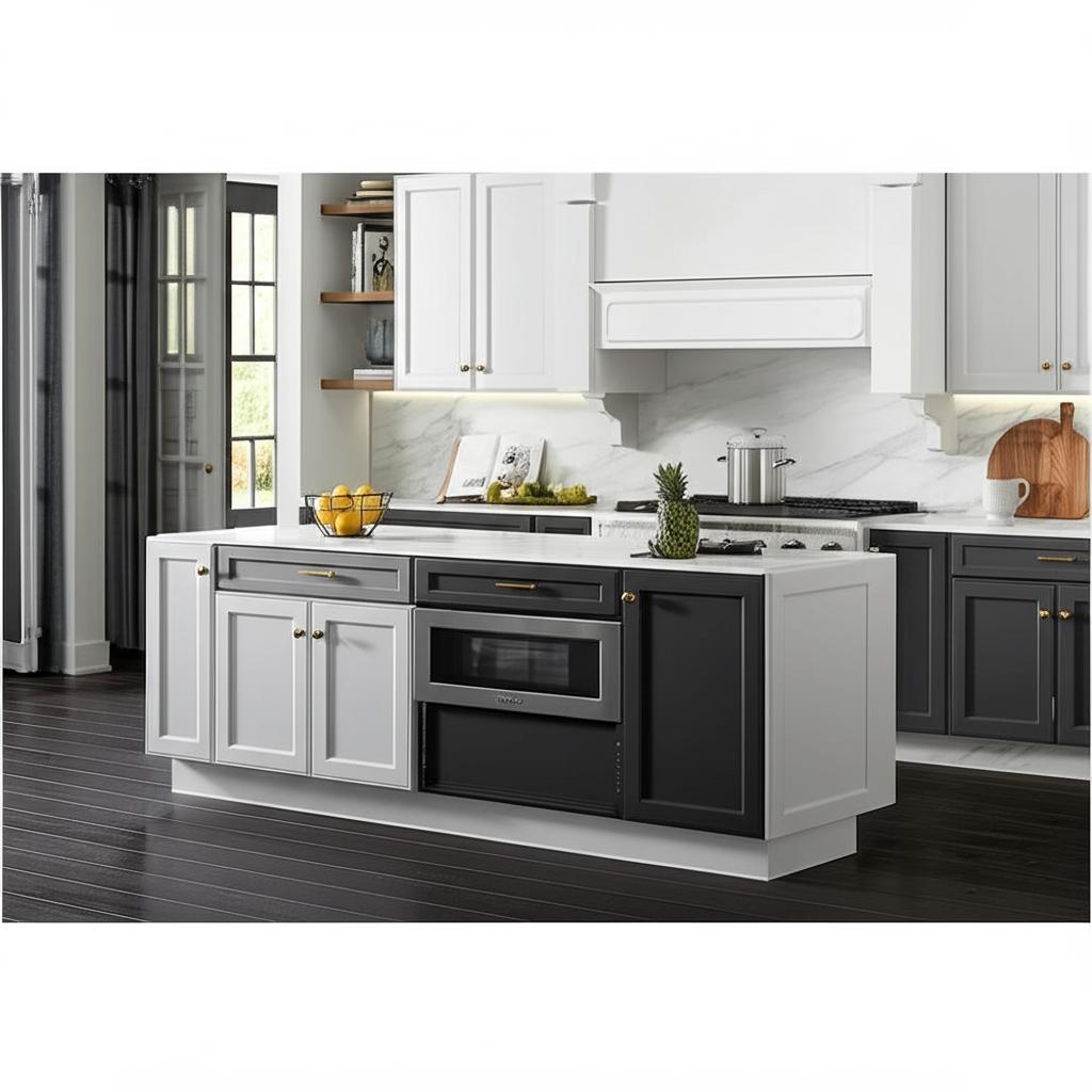 Hampton Bay Avondale 30 in. W x 24 in. D x 34.5 in. H Ready to Assemble Plywood Shaker Microwave Base Kitchen Cabinet in Raven Black
