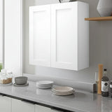 Hampton Bay Shaker 30 in. W x 12 in. D x 36 in. H Assembled Wall Kitchen Cabinet in Satin White