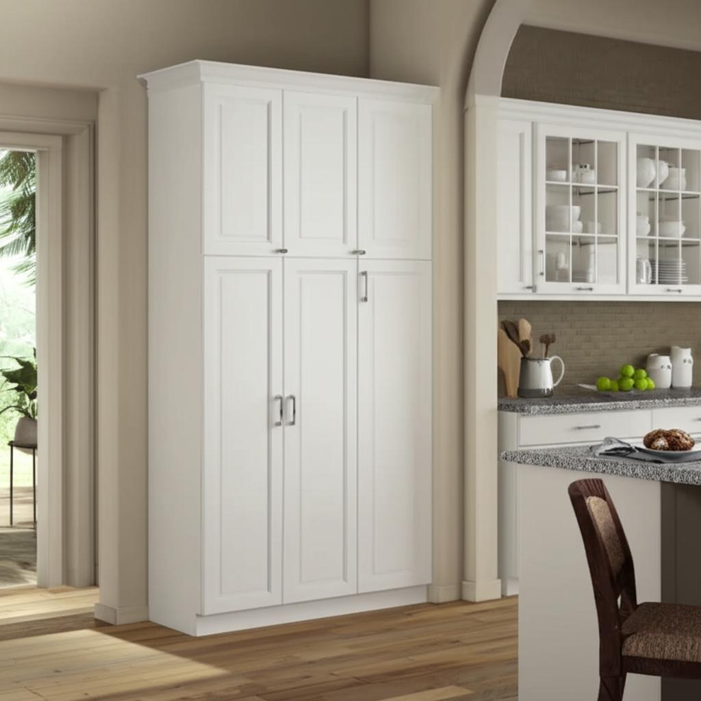 Hampton Bay Hampton 18 in. W x 24 in. D x 84 in. H Assembled Pantry Kitchen Cabinet in Satin White