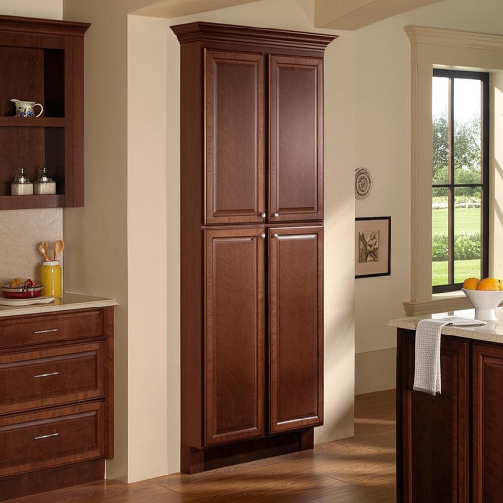 Hampton Bay Hampton 18 in. W x 24 in. D x 96 in. H Assembled Pantry Kitchen Cabinet in Cognac