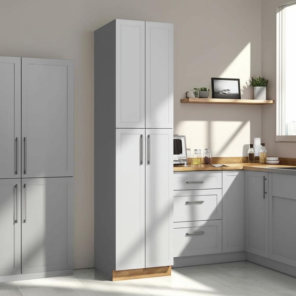 Hampton Bay Designer Series Melvern Pantry Cabinet in Heron Gray