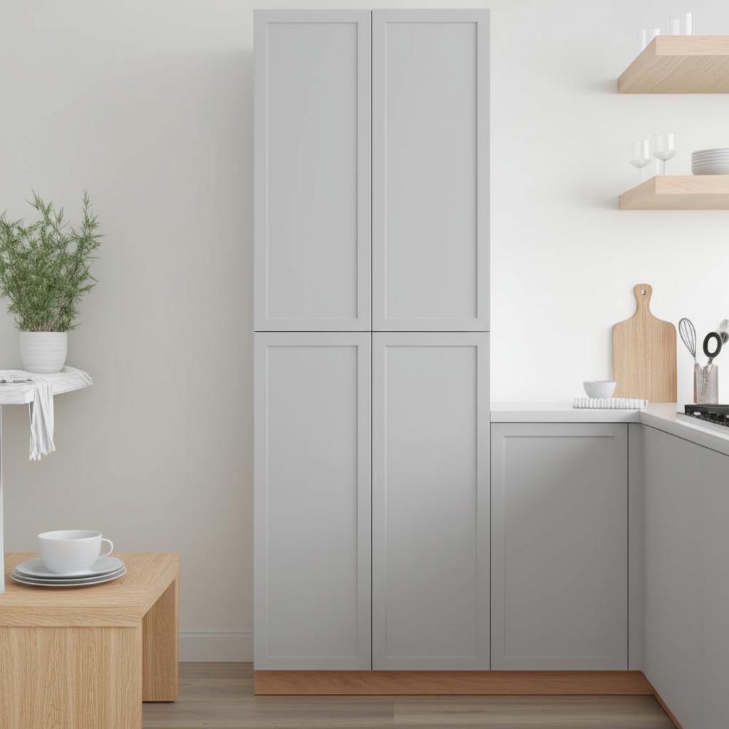 Hampton Bay Designer Series Melvern Pantry Cabinet in Heron Gray