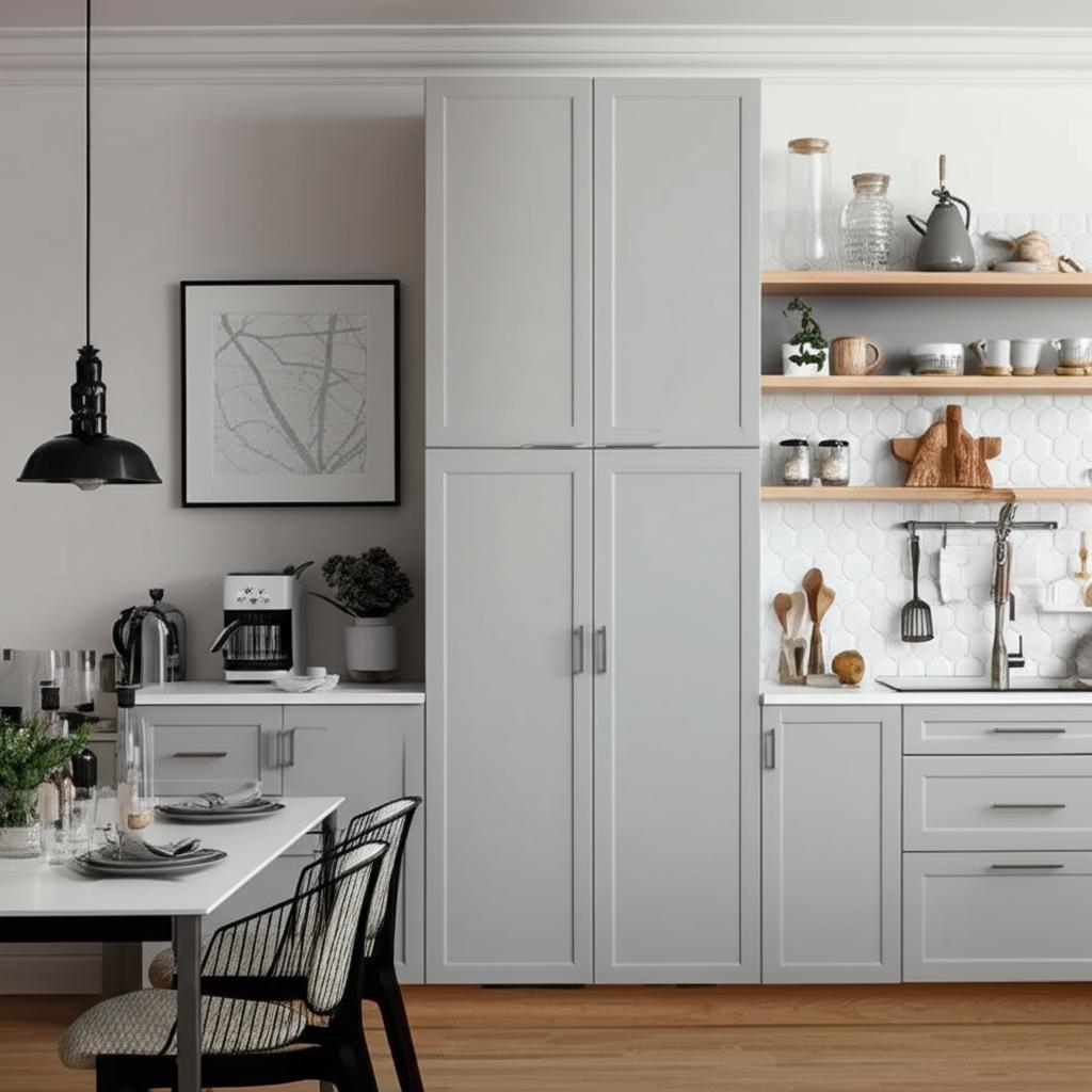 Hampton Bay Designer Series Melvern Pantry Kitchen Cabinet in Heron Gray