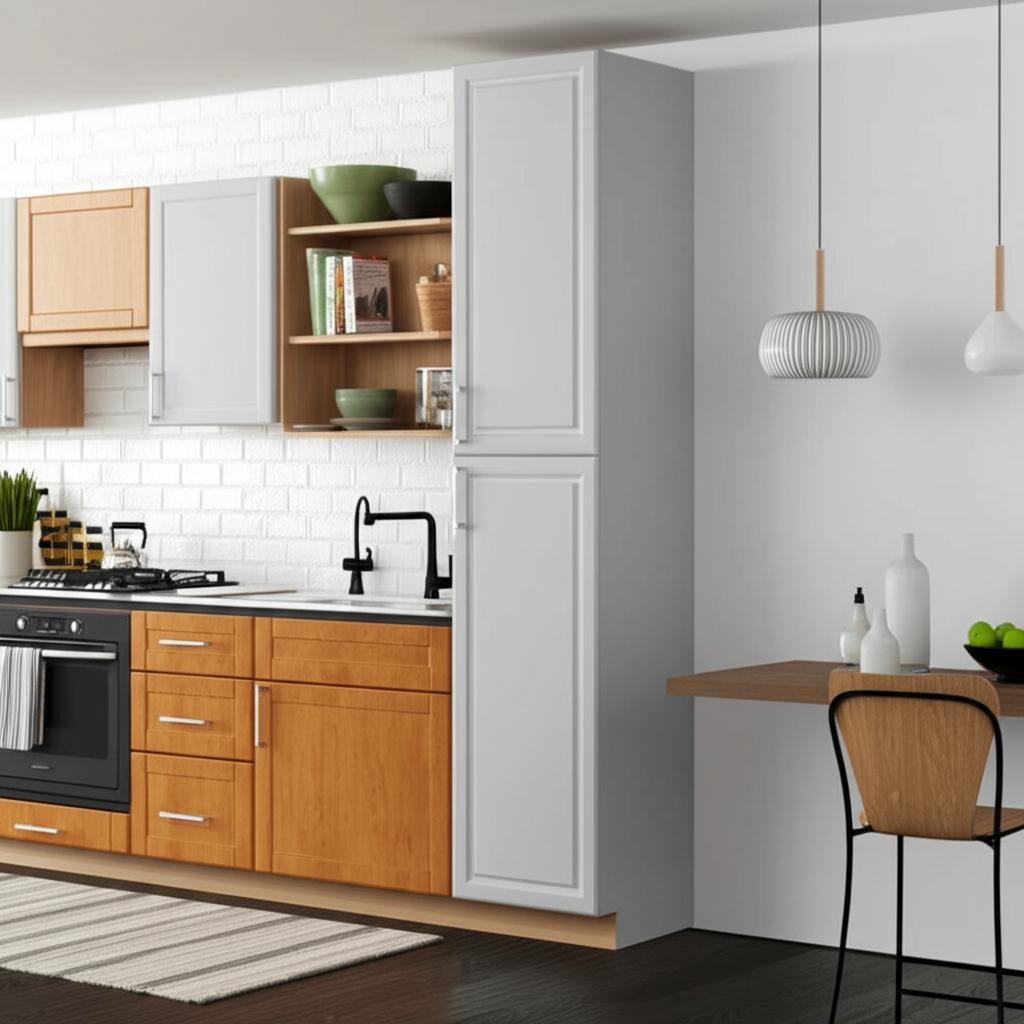 Hampton Bay Designer Series Elgin Pantry Cabinet in Heron Gray