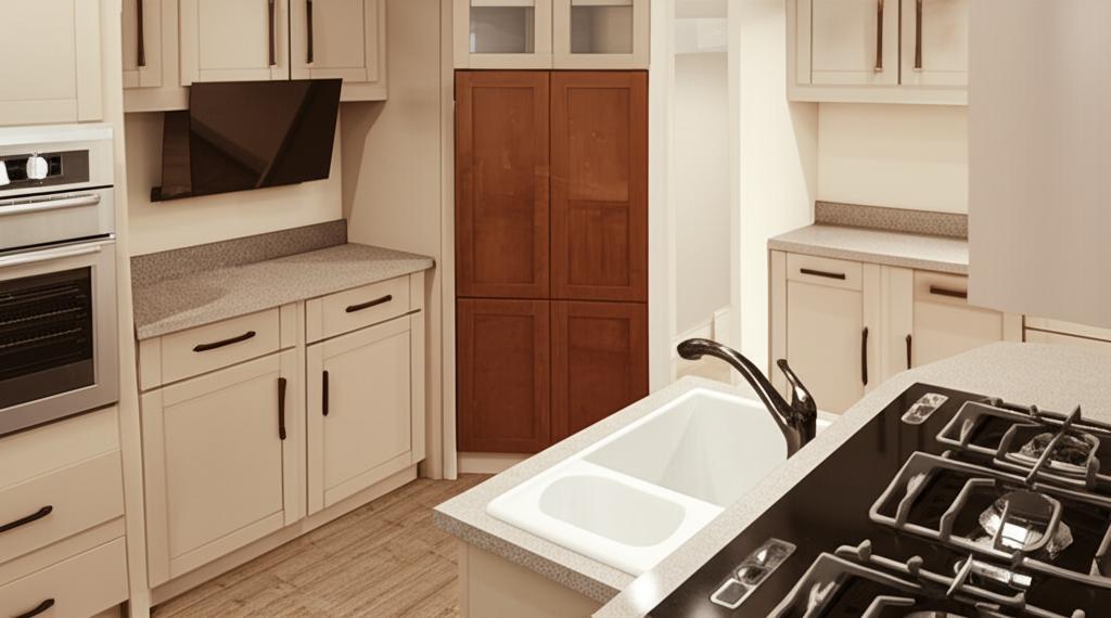 Hampton Bay Designer Series Soleste Corner Sink Base Kitchen Cabinet in Spice
