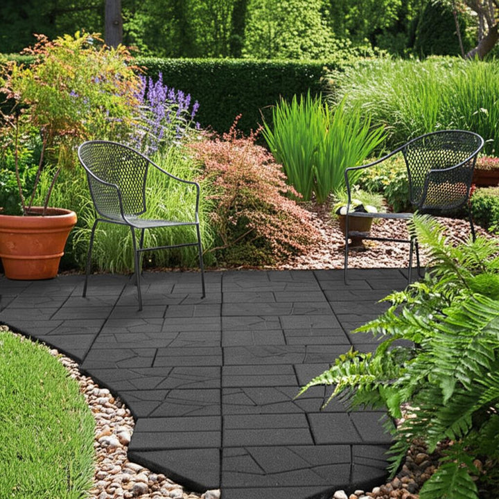 Vigoro 16 in. x 16 in. x 3/4 in. Gray Dual-Sided Recycled Rubber Paver (9-Pack)