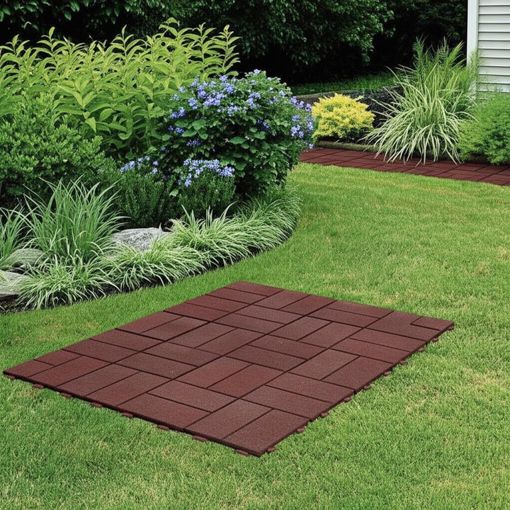 Vigoro 16 in. x 16 in. x 5/8 in. Red SmartLoc Recycled Rubber Paver (9-Pack)