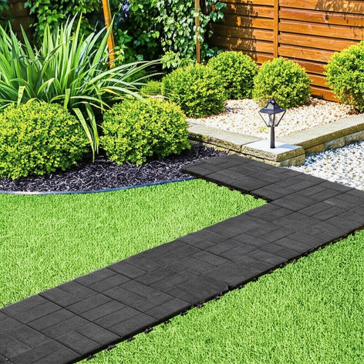 Vigoro 16 in. x 16 in. x 5/8 in. Black SmartLoc Recycled Rubber Paver (9-Pack)