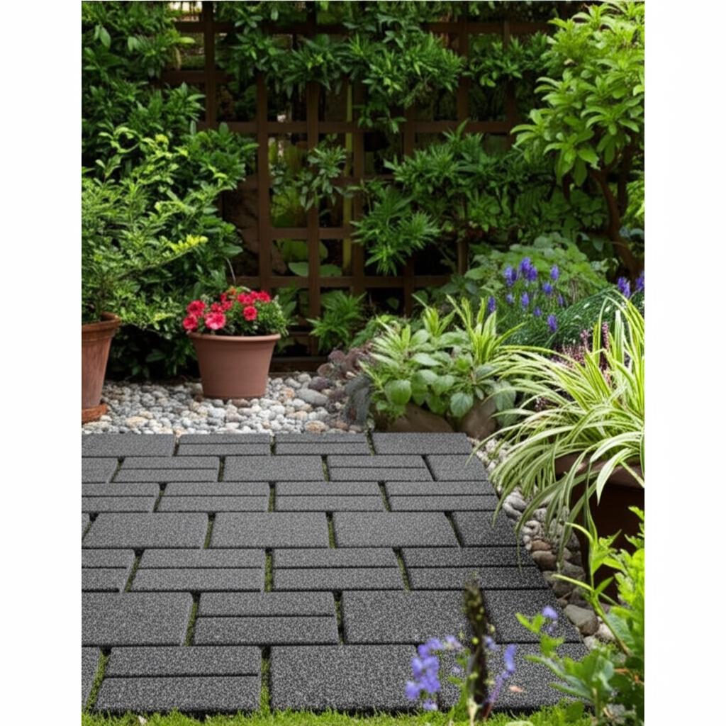 Vigoro 16 in. x 16 in. Black/Gray Dual-Sided Recycled Rubber Paver (9-Pack)
