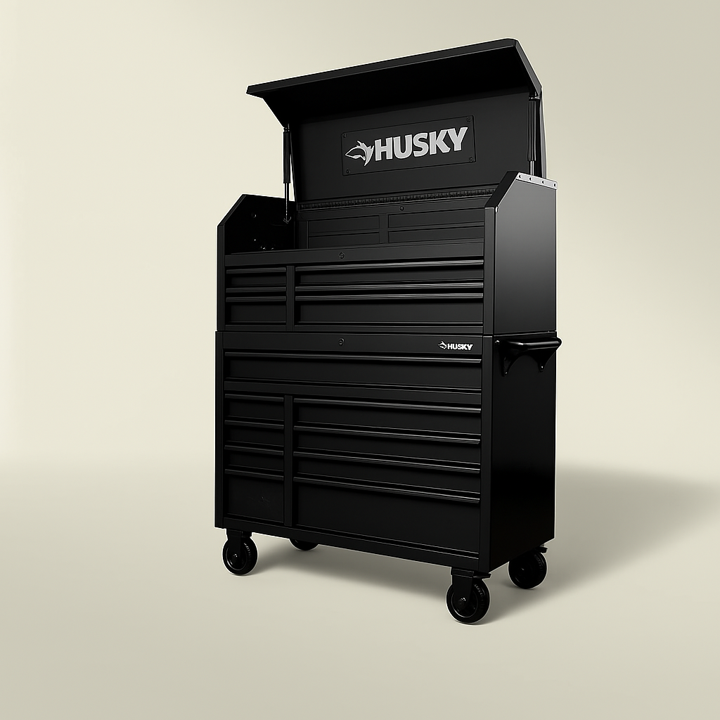 Husky Industrial 52 in. W x 21.5 in. D 15-Drawer Tool Chest and Rolling Cabinet Combo with LED Light