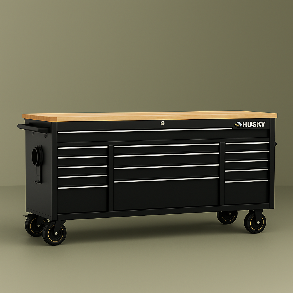 Husky 61" Heavy Duty Mobile Workbench Tool Chest with Solid Wood Top