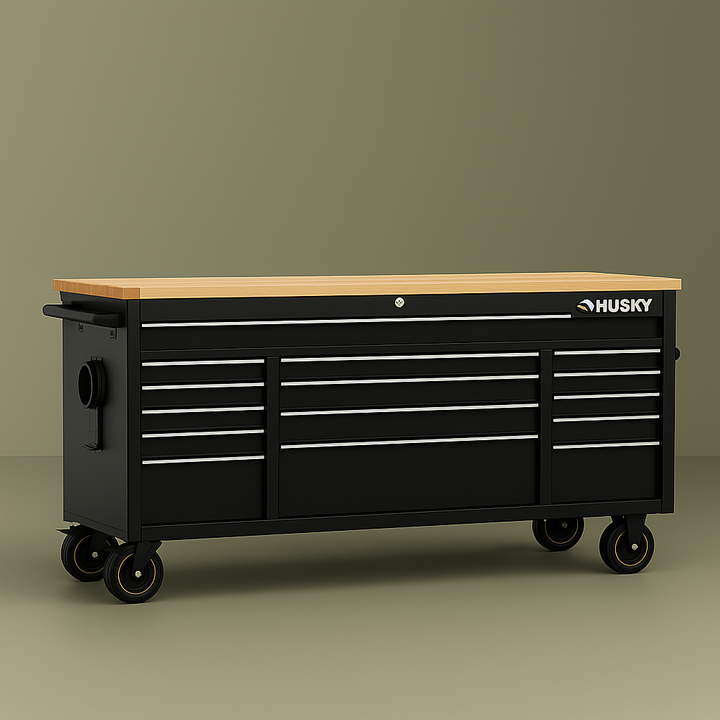 Husky 61" Heavy Duty Mobile Workbench Tool Chest with Solid Wood Top