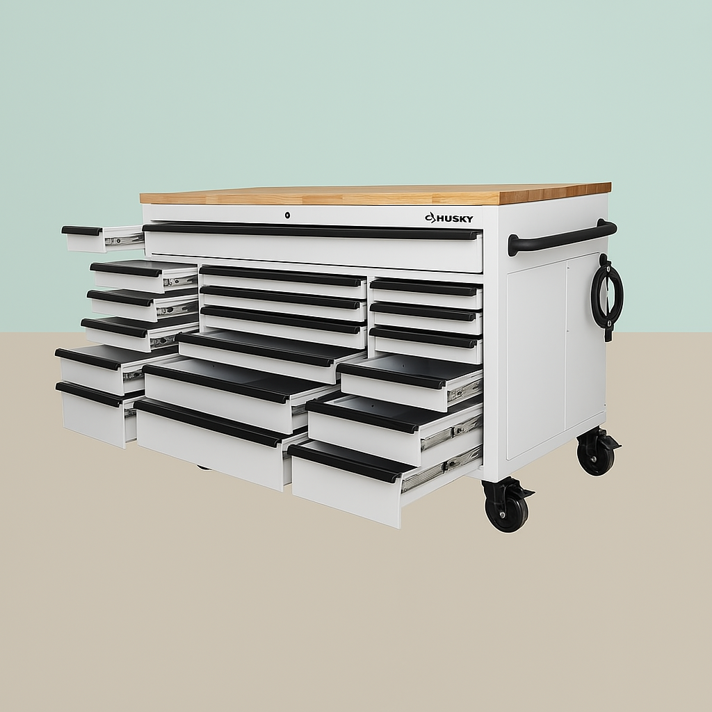 Husky Adjustable Height Mobile Workbench Cabinet - 72 in. Matte White