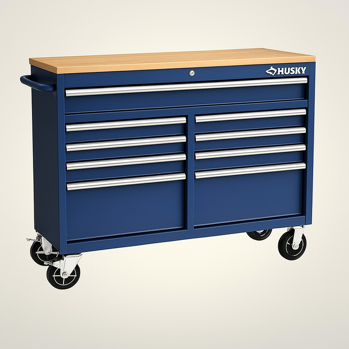 Husky 46-inch Gloss Blue Mobile Workbench Cabinet