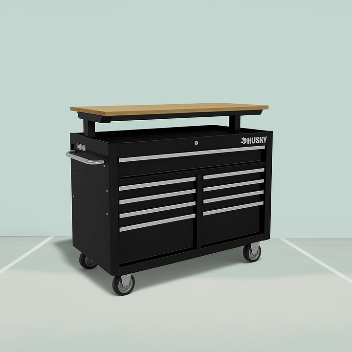 Husky 46 in. Adjustable Mobile Workbench with 9 Drawers and Power Supply