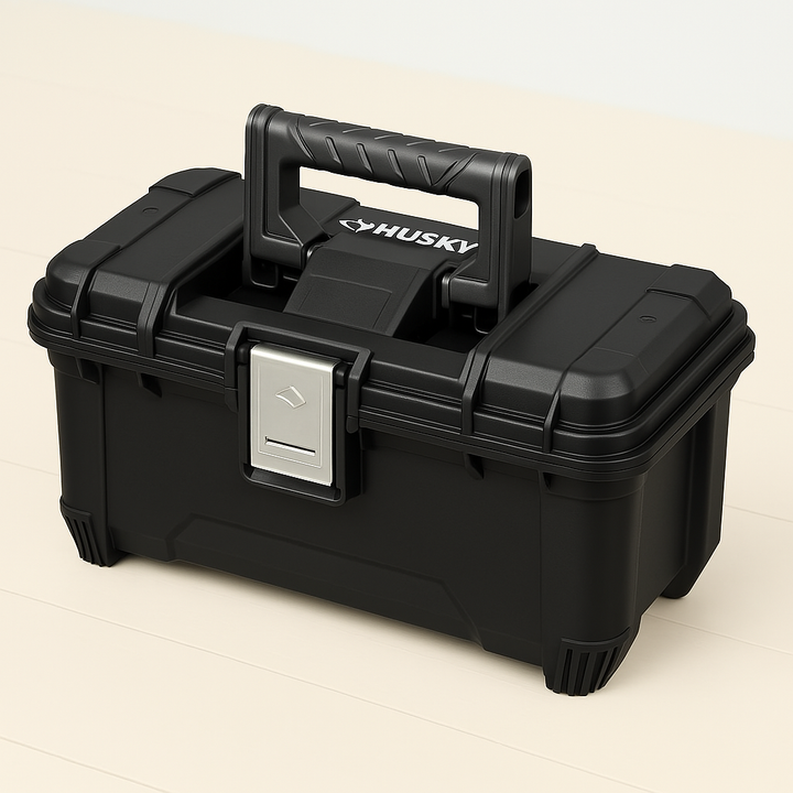 Husky 16-inch Black Plastic Portable Tool Box with Metal Latches