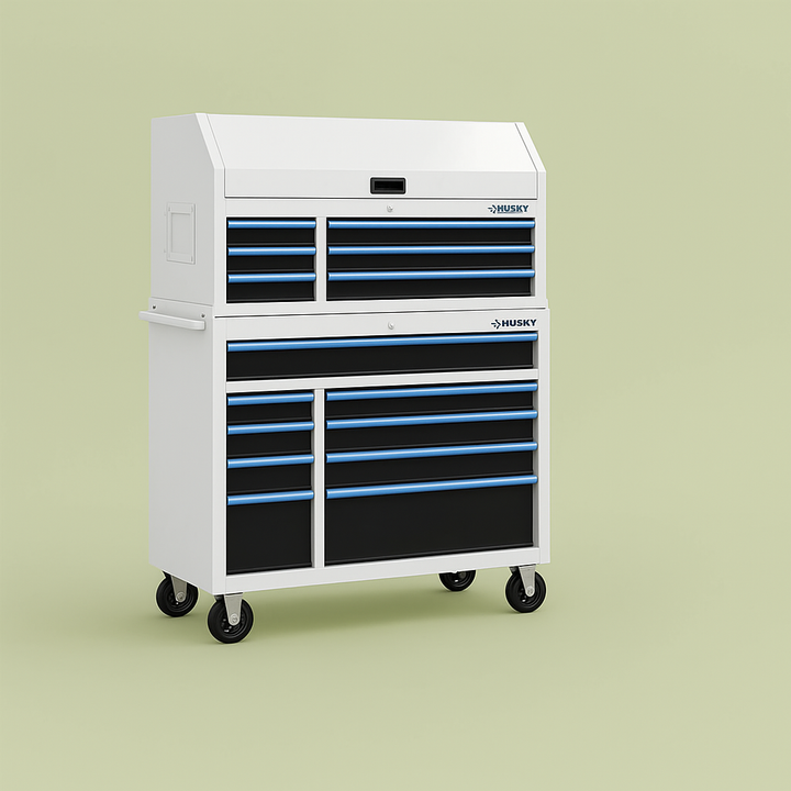 Husky Heavy-Duty 52 in. 15-Drawer White Tool Chest Combo and Rolling Cabinet with LED Light