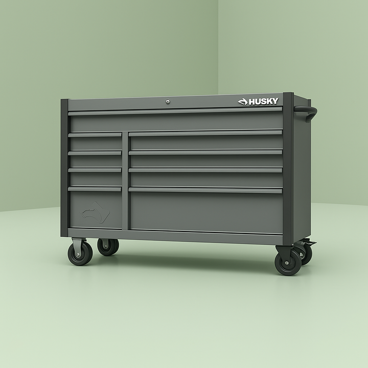 Husky Industrial 52 in. W x 21.5 in. D 9-Drawer Tool Chest Rolling Cabinet in Matte Black