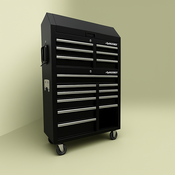 Husky 41 in. W 12-Drawer Tool Chest and Cabinet Combo with Side Table, Gloss Black